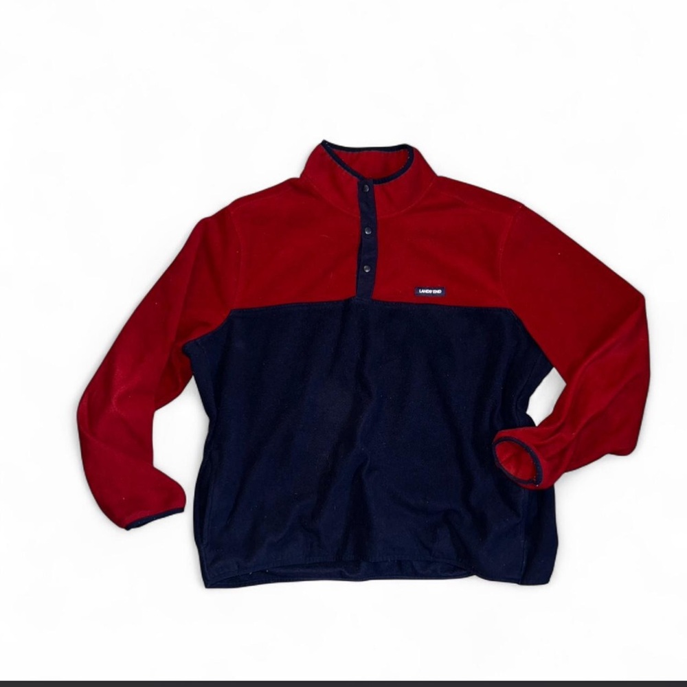 Lands' End Burgundy and Navy Fleece Pullover